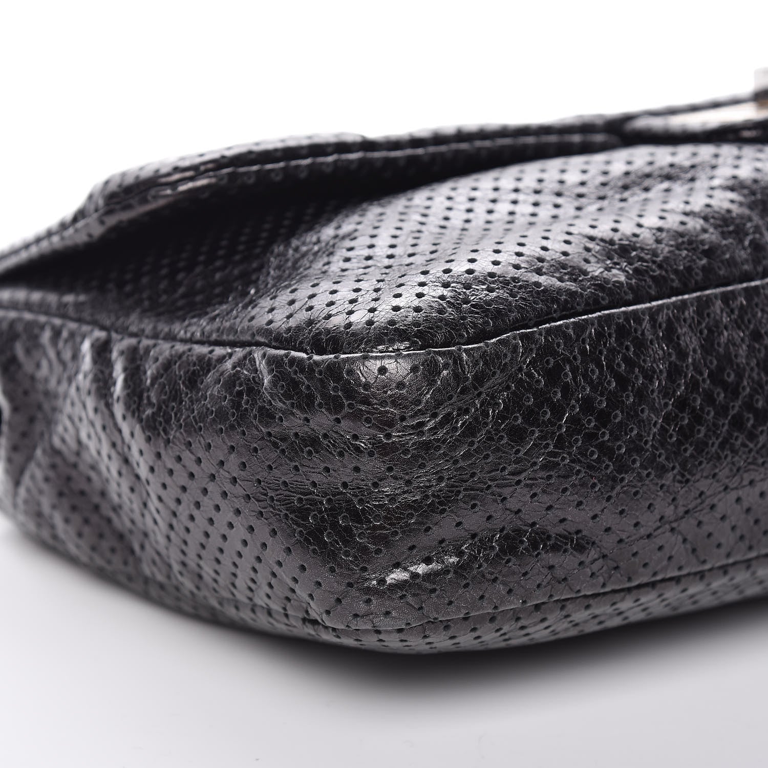 Chanel Metallic Crackled Calfskin Large Perforated Drill Flap Black 10 of 12