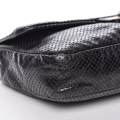 Chanel Metallic Crackled Calfskin Large Perforated Drill Flap Black 10 of 12