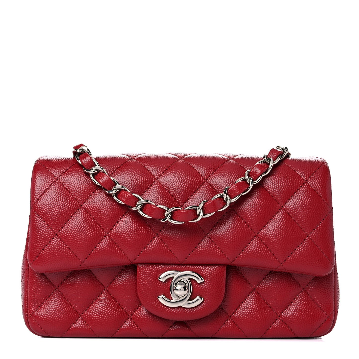 Caviar Quilted Mini Rectangular Flap Red