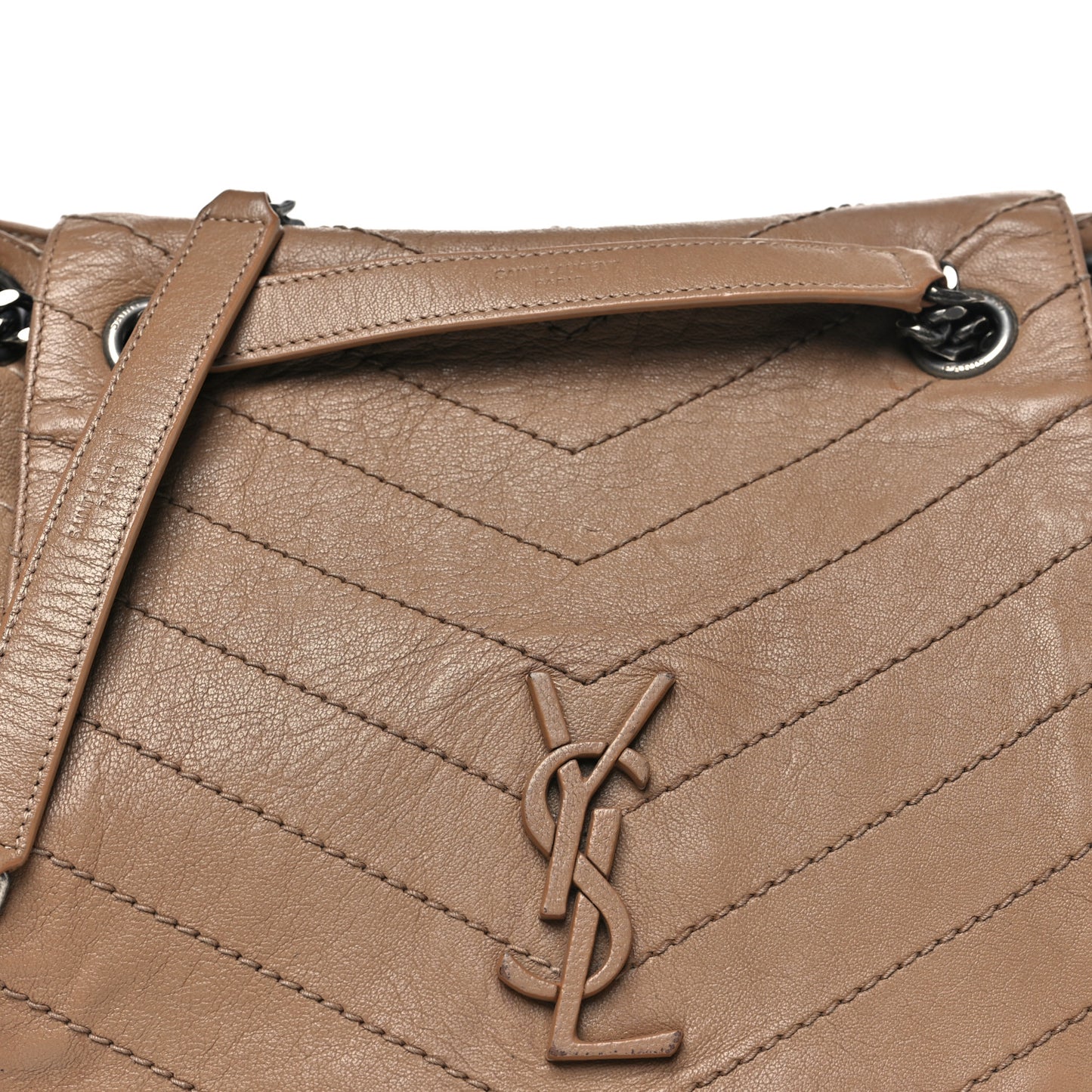 Pebbled Lambskin Chevron Monogram Large Nolita Beige