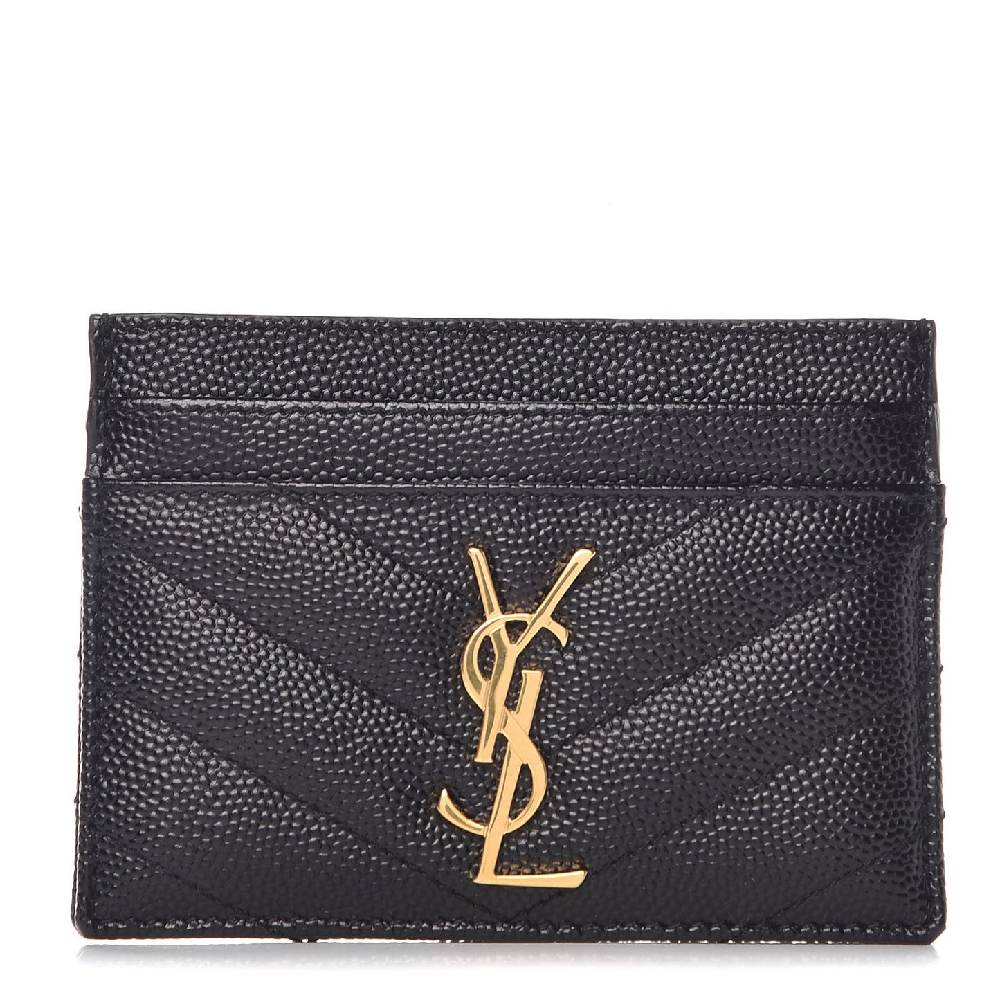 Grain De Poudre Matelasse Chevron Monogram Credit Card Case Black