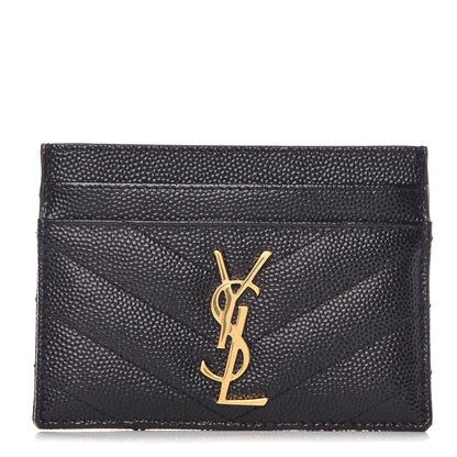 Saint Laurent Grain De Poudre Matelasse Chevron Monogram Credit Card Case Black 1 of 7
