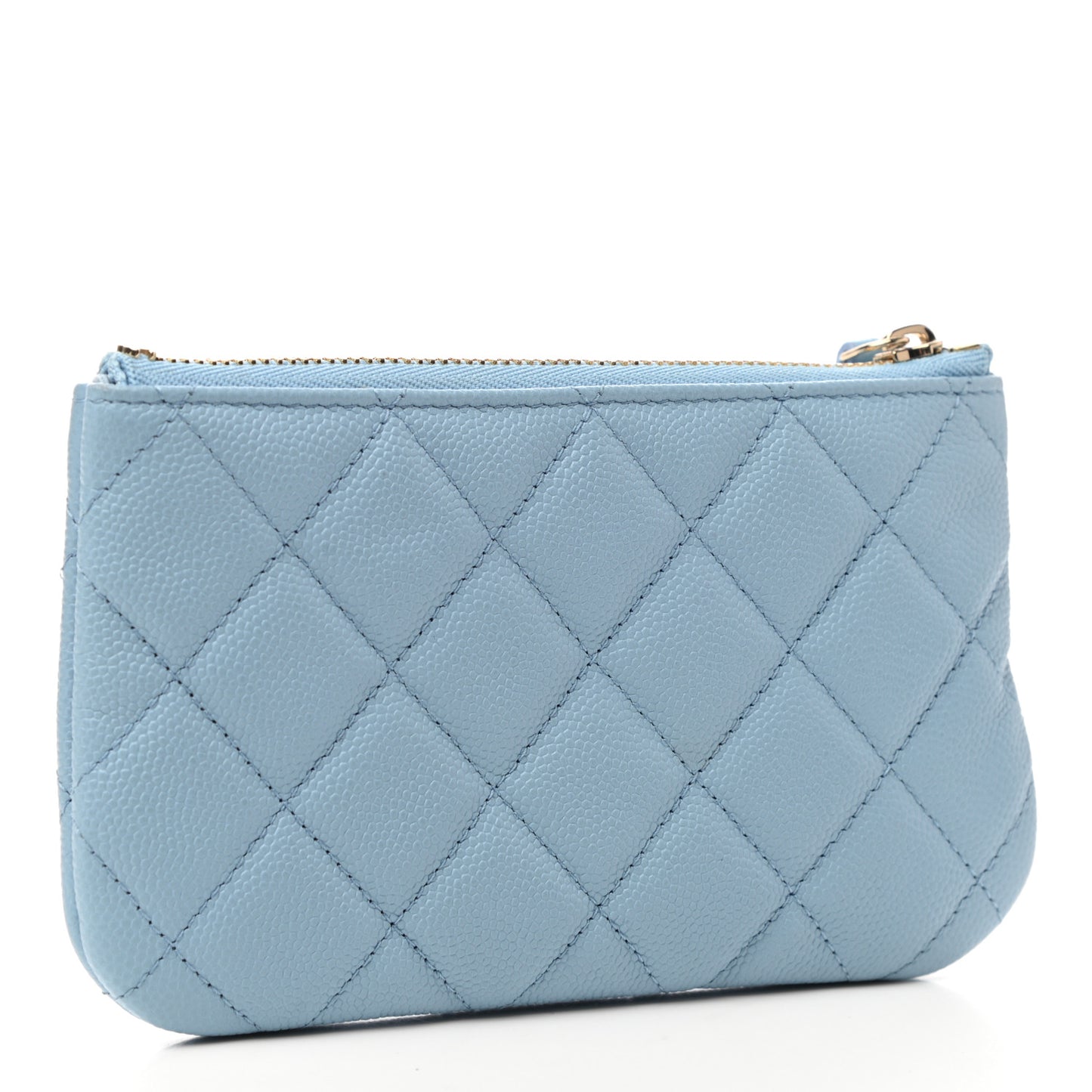 Iridescent Caviar Quilted Small Cosmetic Case Light Blue