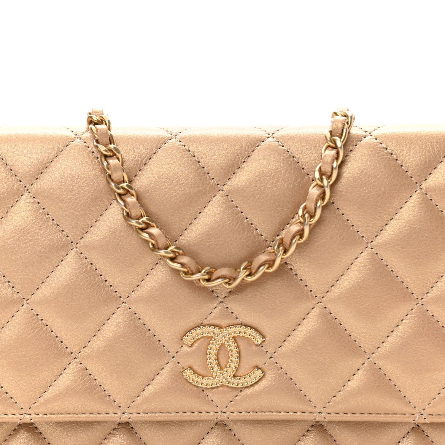 Chanel Metallic Calfskin Quilted Wallet On Chain WOC Gold 8 of 11