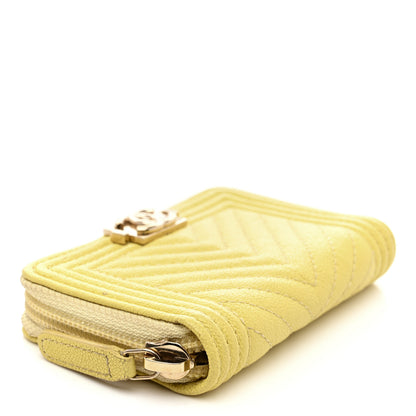 Chanel Caviar Chevron Quilted Boy Zip Around Coin Purse Wallet Yellow 4 of 7