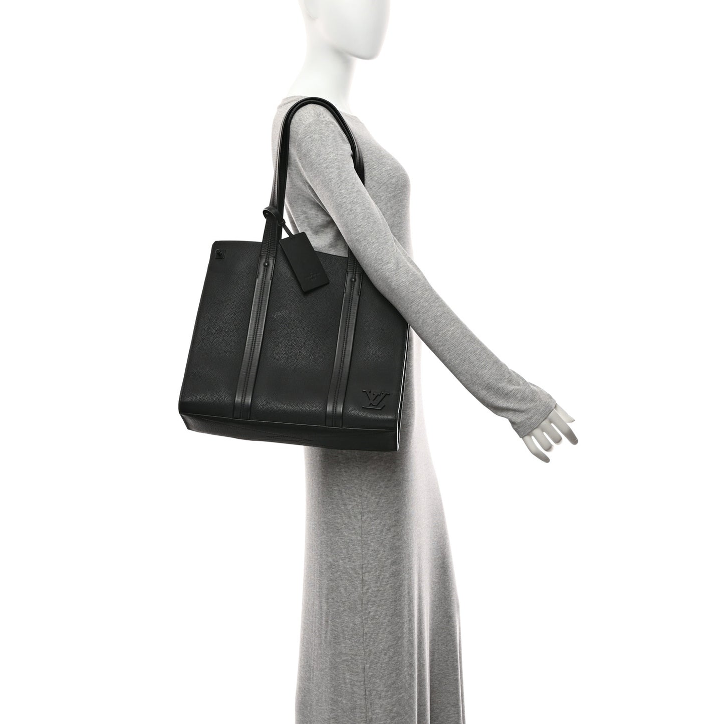 Grained Calfskin LV Aerogram Tote Black