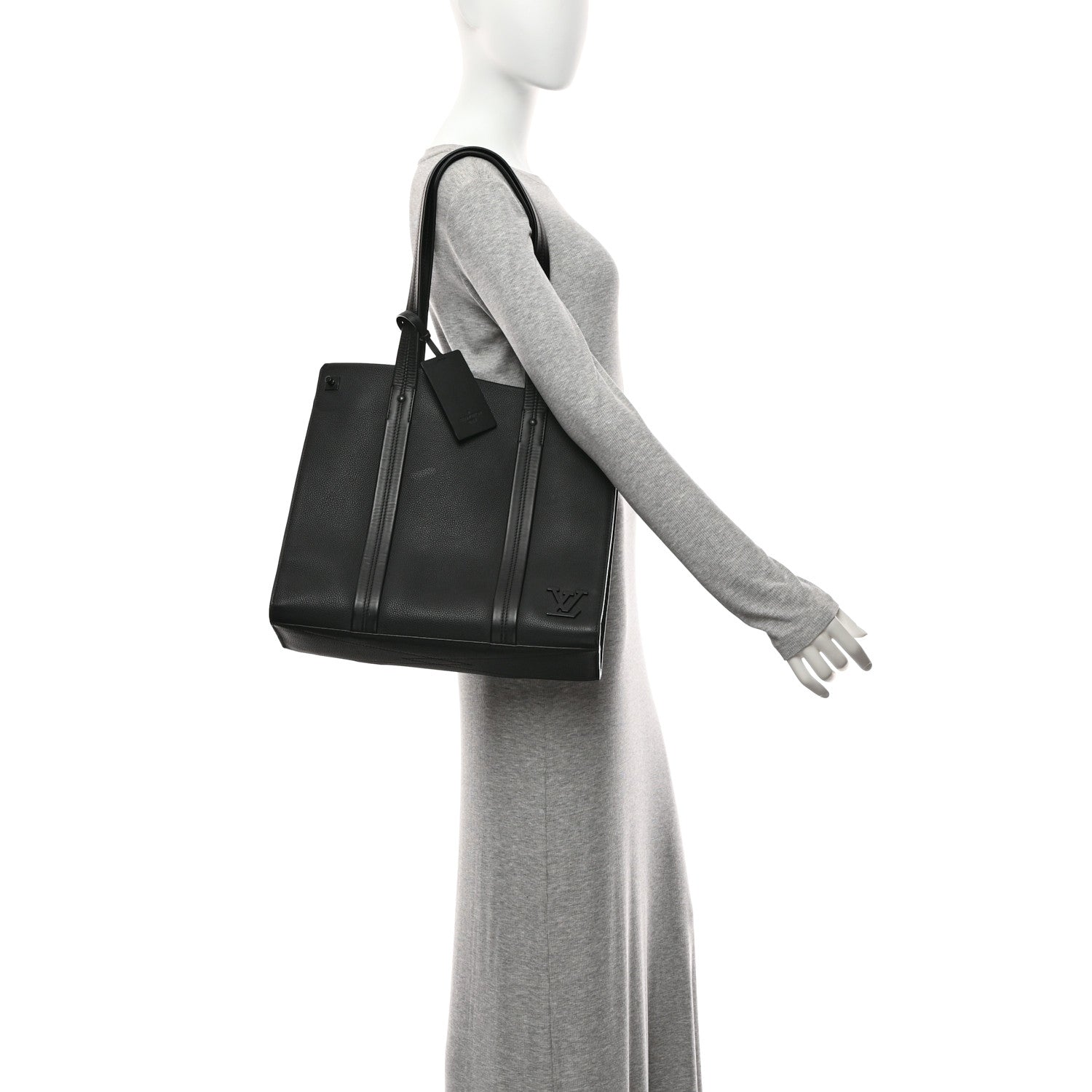 Louis Vuitton Grained Calfskin LV Aerogram Tote Black 2 of 9
