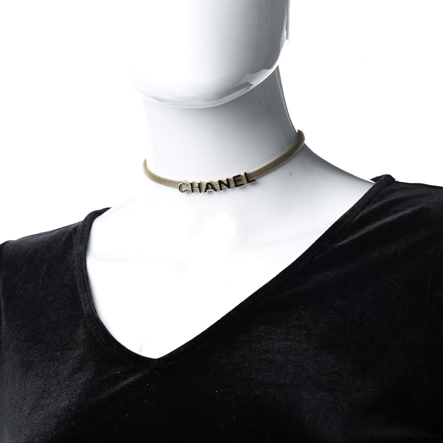 Mesh Logo Choker Necklace Gold
