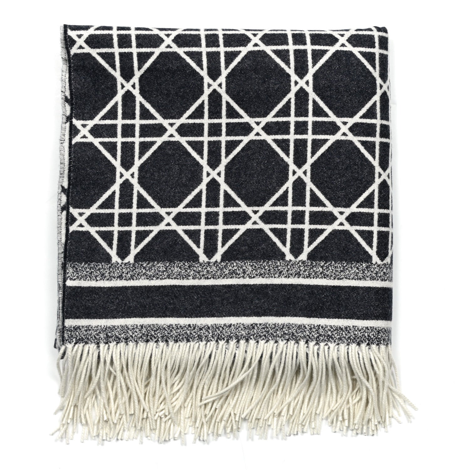 Christian Dior Cashmere Macrocannage Throw Blanket Navy Blue Off White 2 of 5