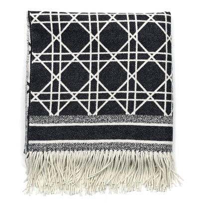 Christian Dior Cashmere Macrocannage Throw Blanket Navy Blue Off White 2 of 5
