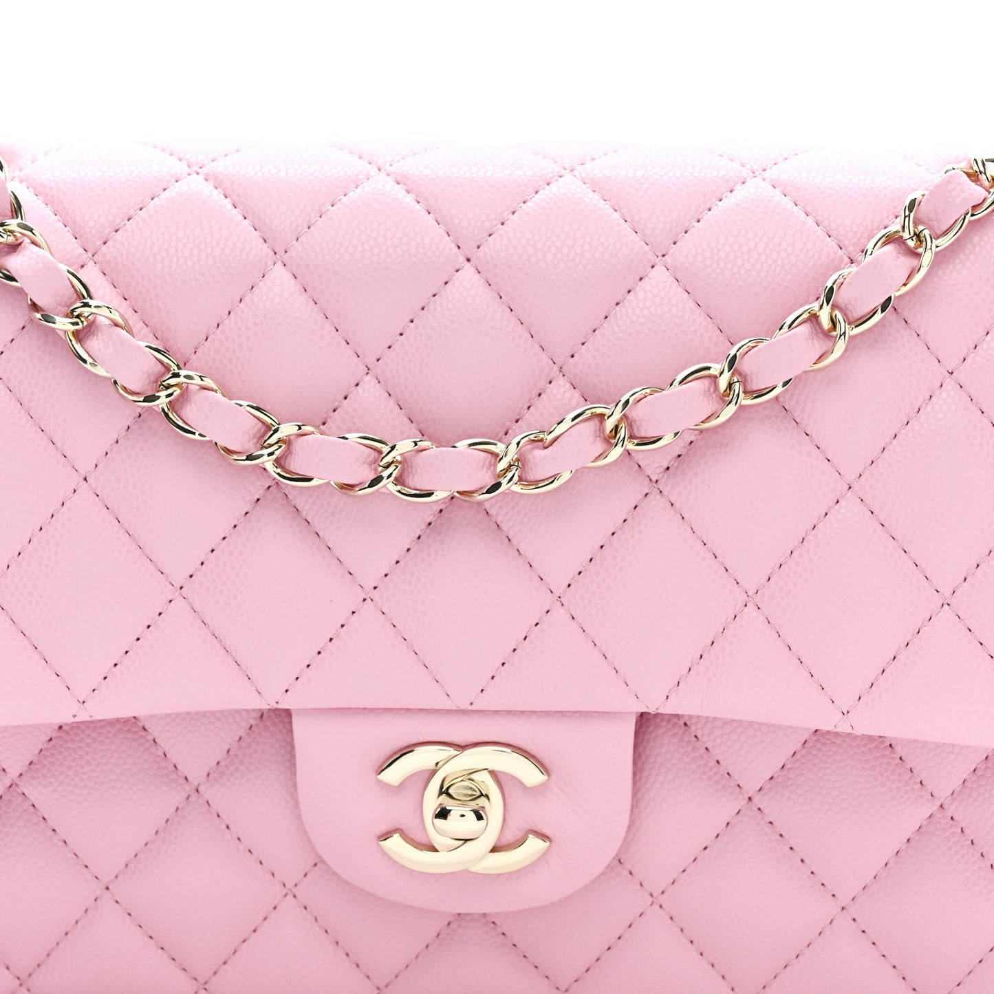 Caviar Quilted Medium Double Flap Pink