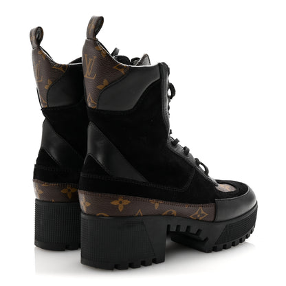 Louis Vuitton Suede Calfskin Monogram Laureate Platform Desert Boots 37 Black 3 of 7