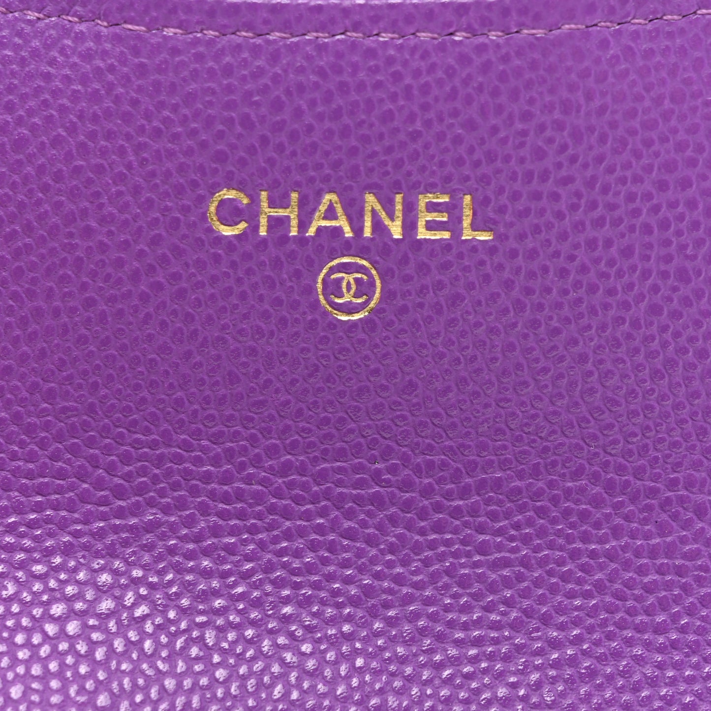 Caviar Quilted Flap Card Holder Wallet Purple