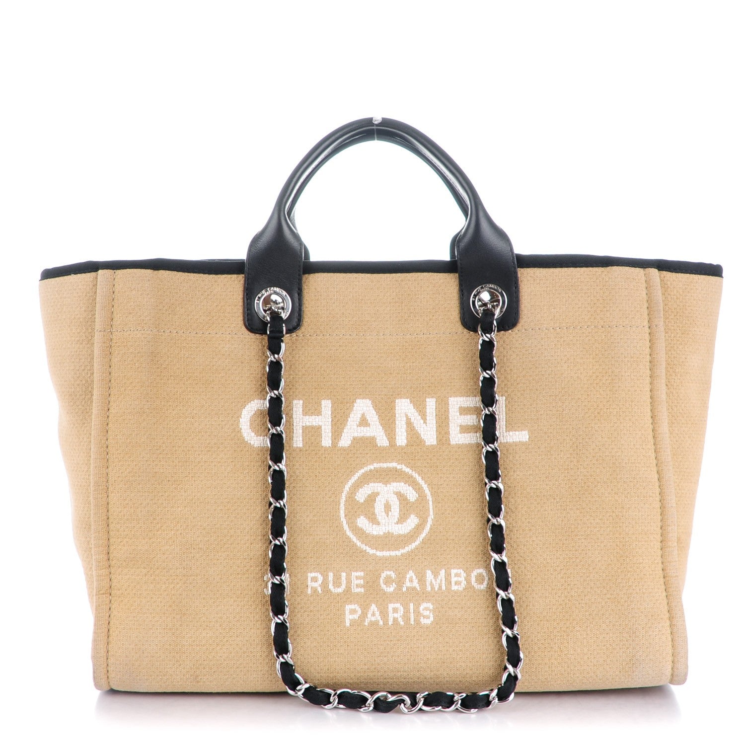 Chanel Canvas Large Deauville Tote Beige Black 1 of 7