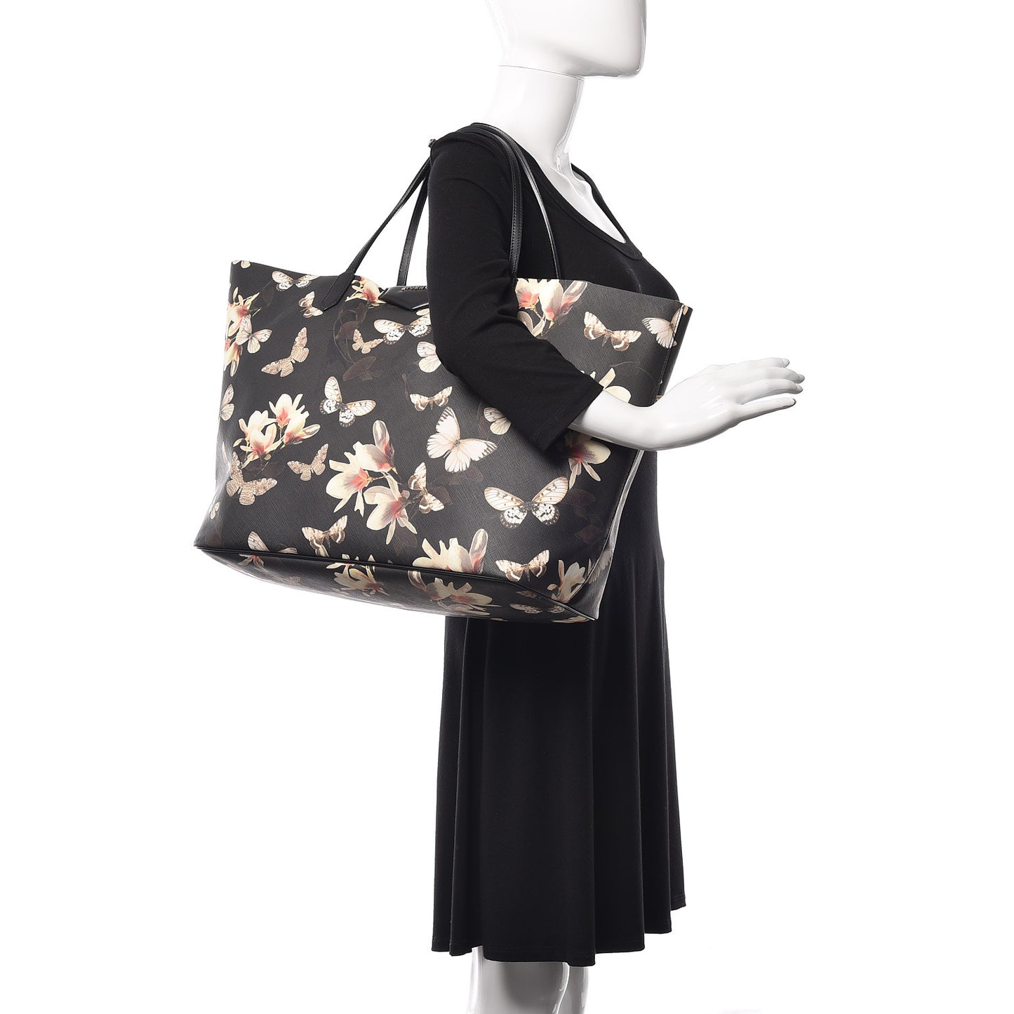 Textured Coated Canvas Magnolia and Moth Print Large Antigona Tote