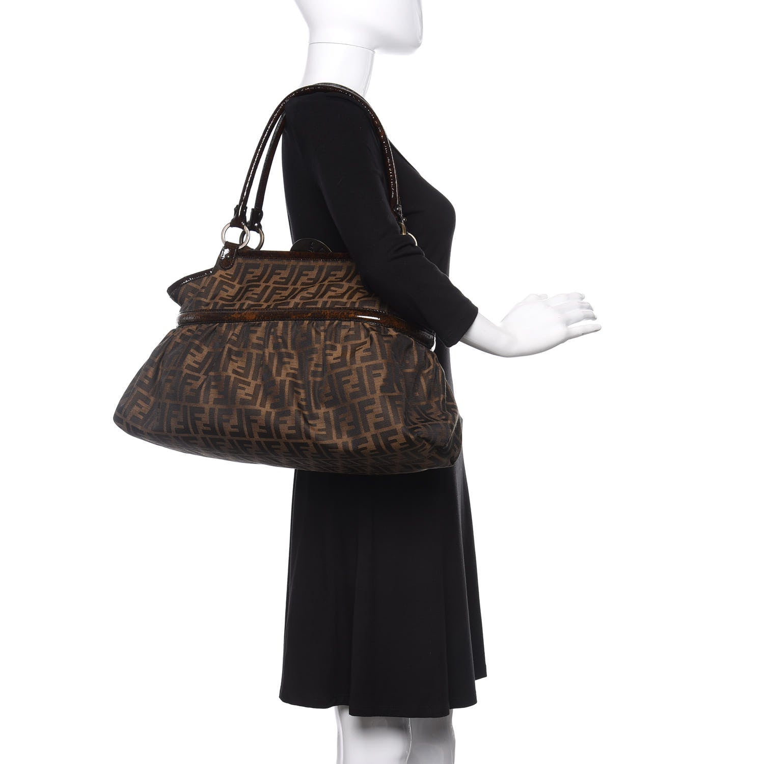 Fendi Zucca Patent Large Chef Shopper Tote Tobacco 2 of 10