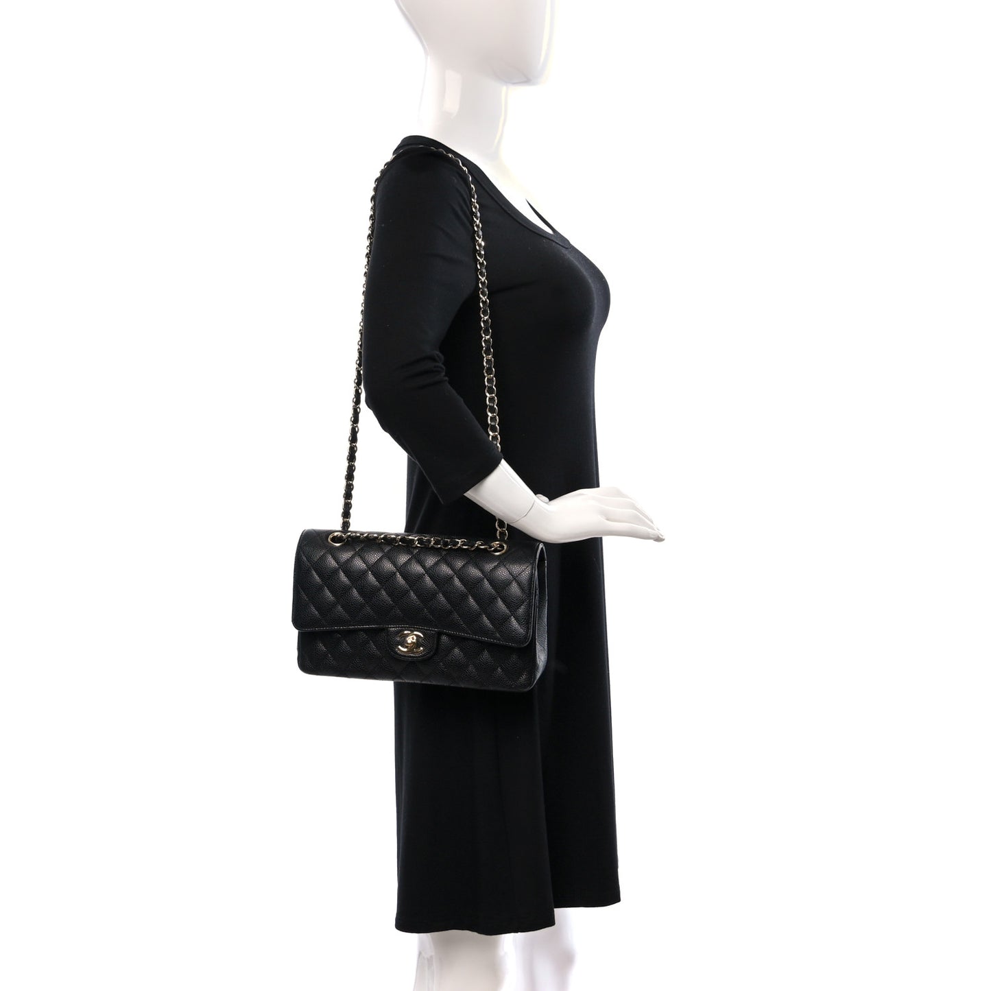 Caviar Quilted Medium Double Flap Black