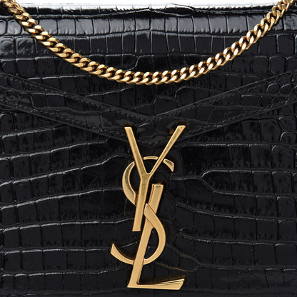 Saint Laurent Calfskin Crocodile Embossed Monogram Cassandra Chain Wallet Black 9 of 10