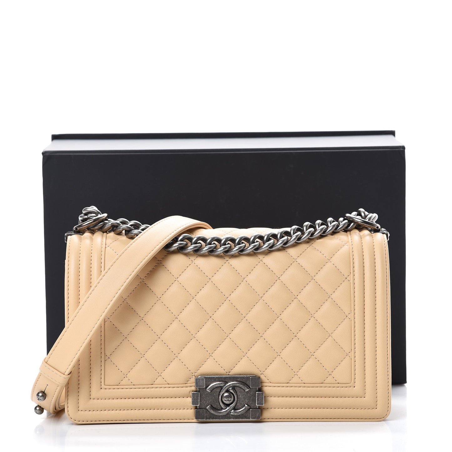 Lambskin Quilted Medium Boy Flap Beige