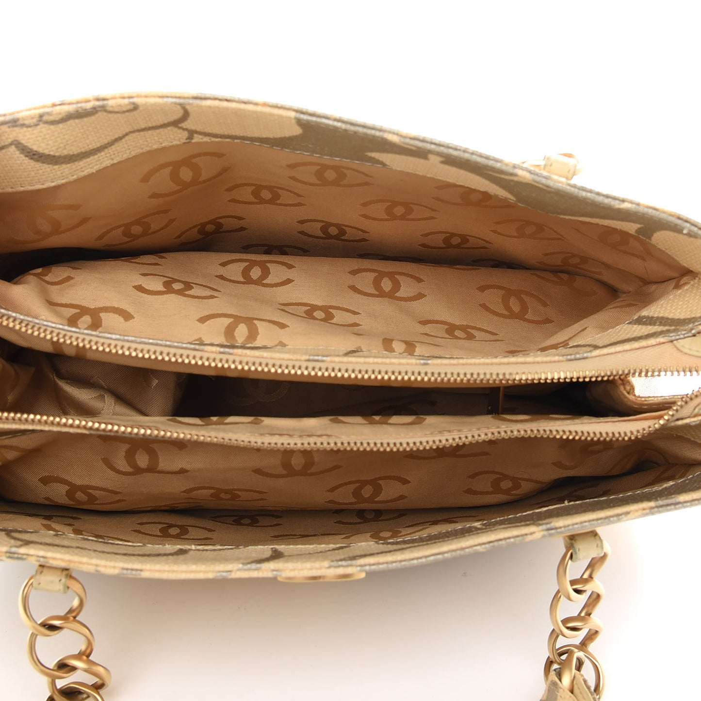 Canvas Camellia Printed Shoulder Bag Beige Grey