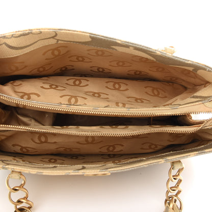 Chanel Canvas Camellia Printed Shoulder Bag Beige Grey 5 of 9