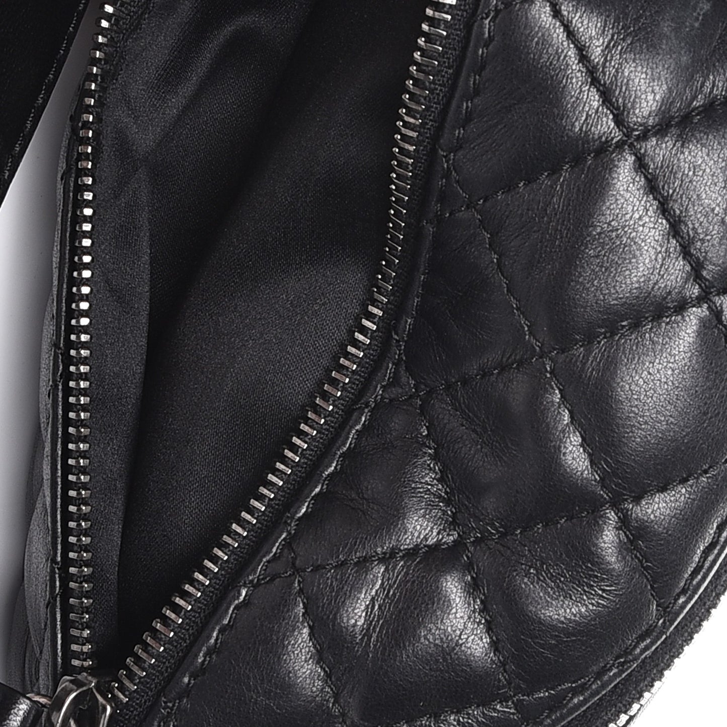 Lambskin Quilted Banane Waist Bag Fanny Pack Black