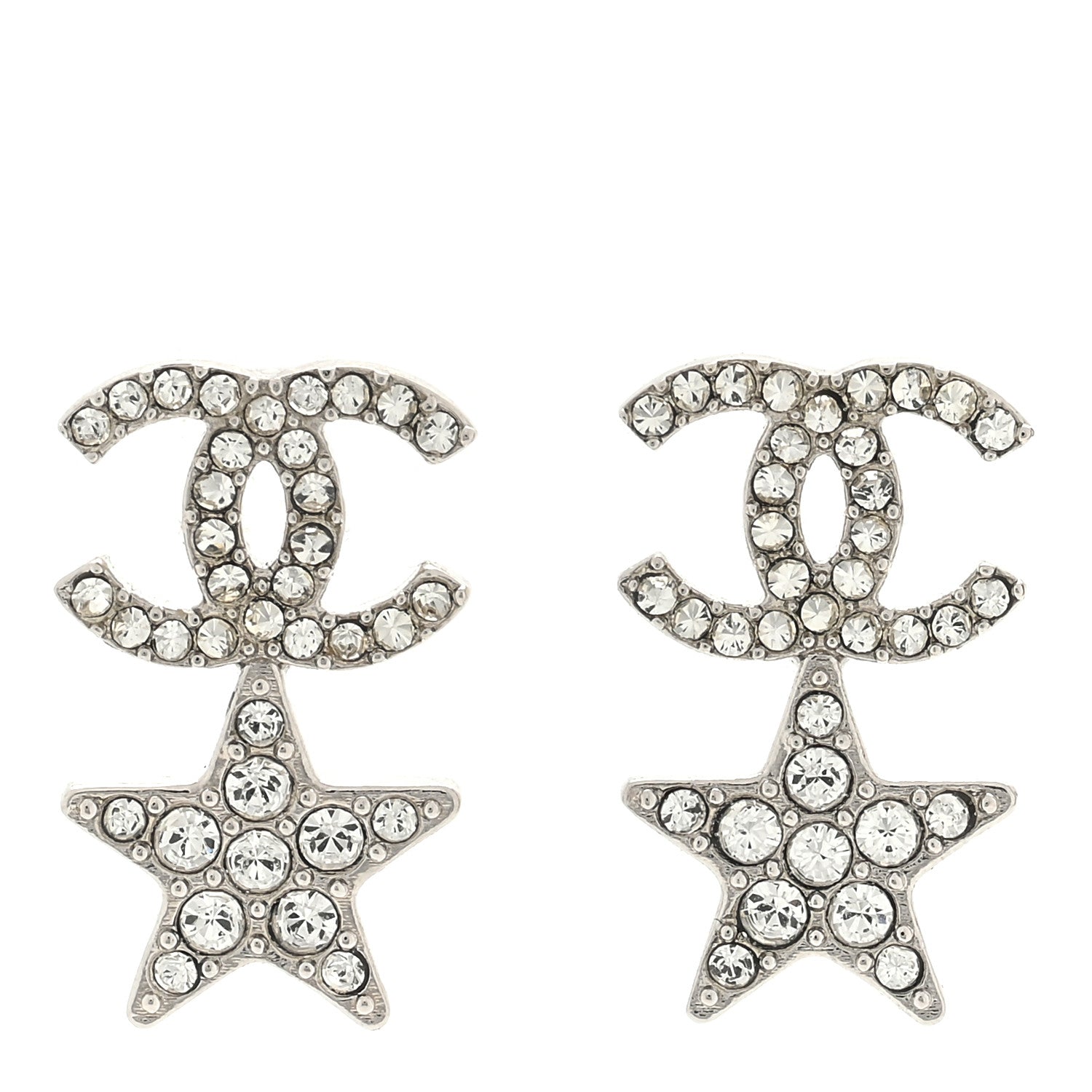 Chanel Crystal CC Starfall Drop Earrings Silver 1 of 4