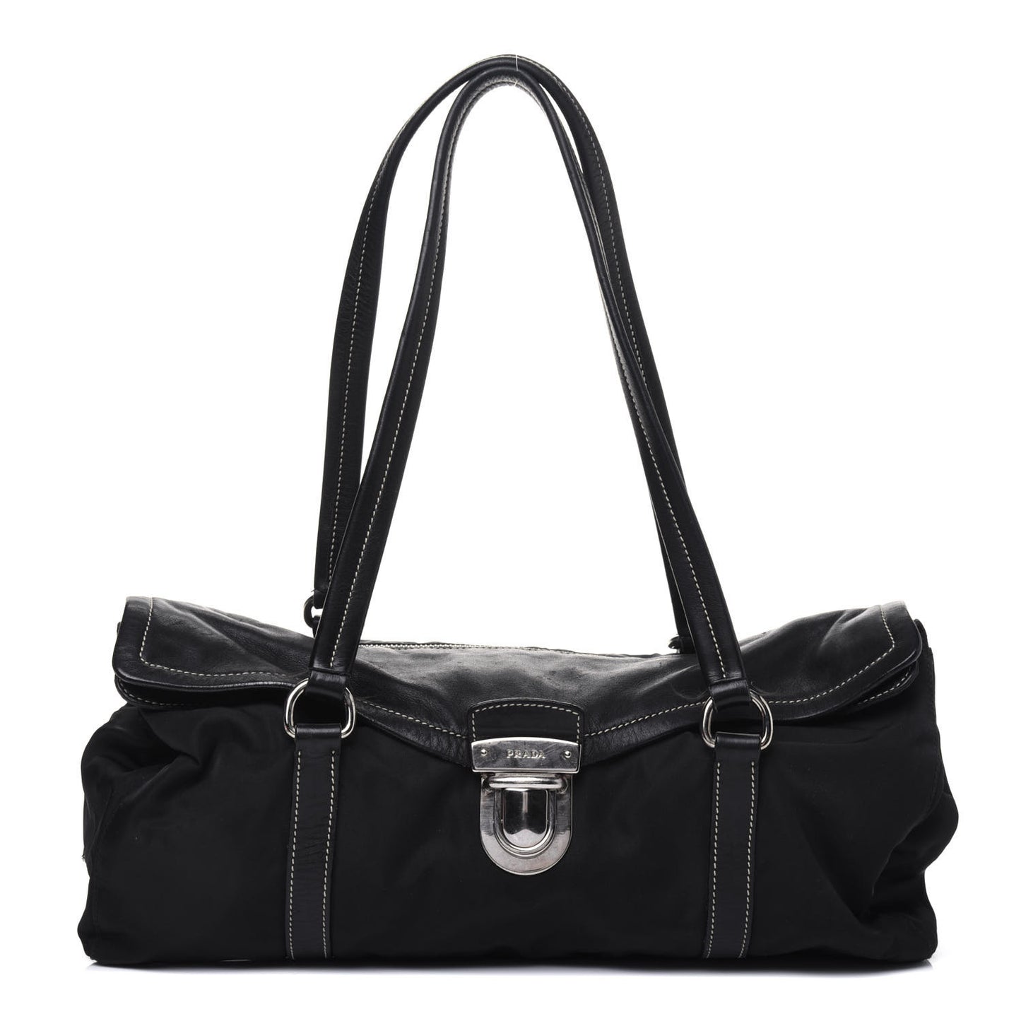 Tessuto Nylon Vitello Foldover Pushlock Satchel Black
