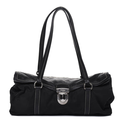 Prada Tessuto Nylon Vitello Foldover Pushlock Satchel Black 1 of 27