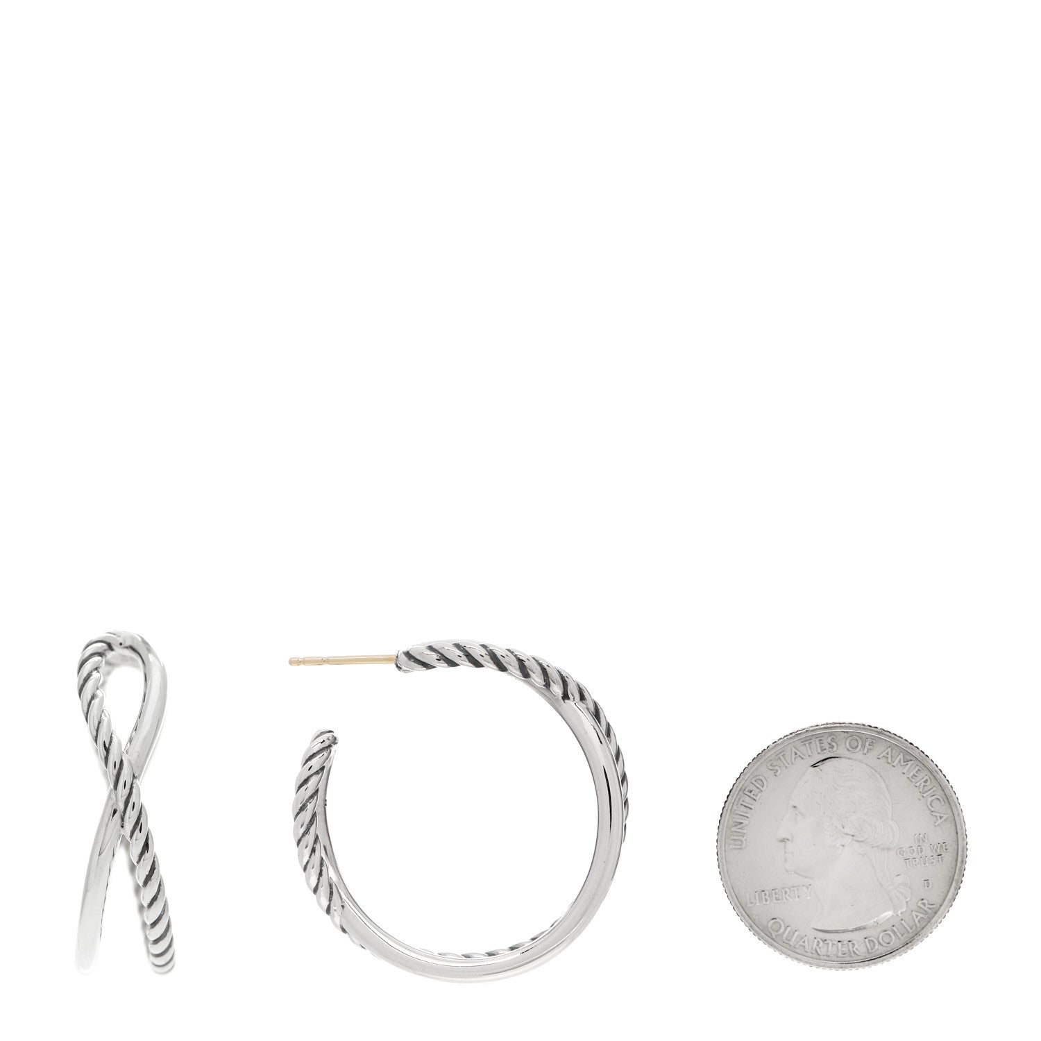 David Yurman Sterling Silver Crossover Cable Hoop Earrings 2 of 5