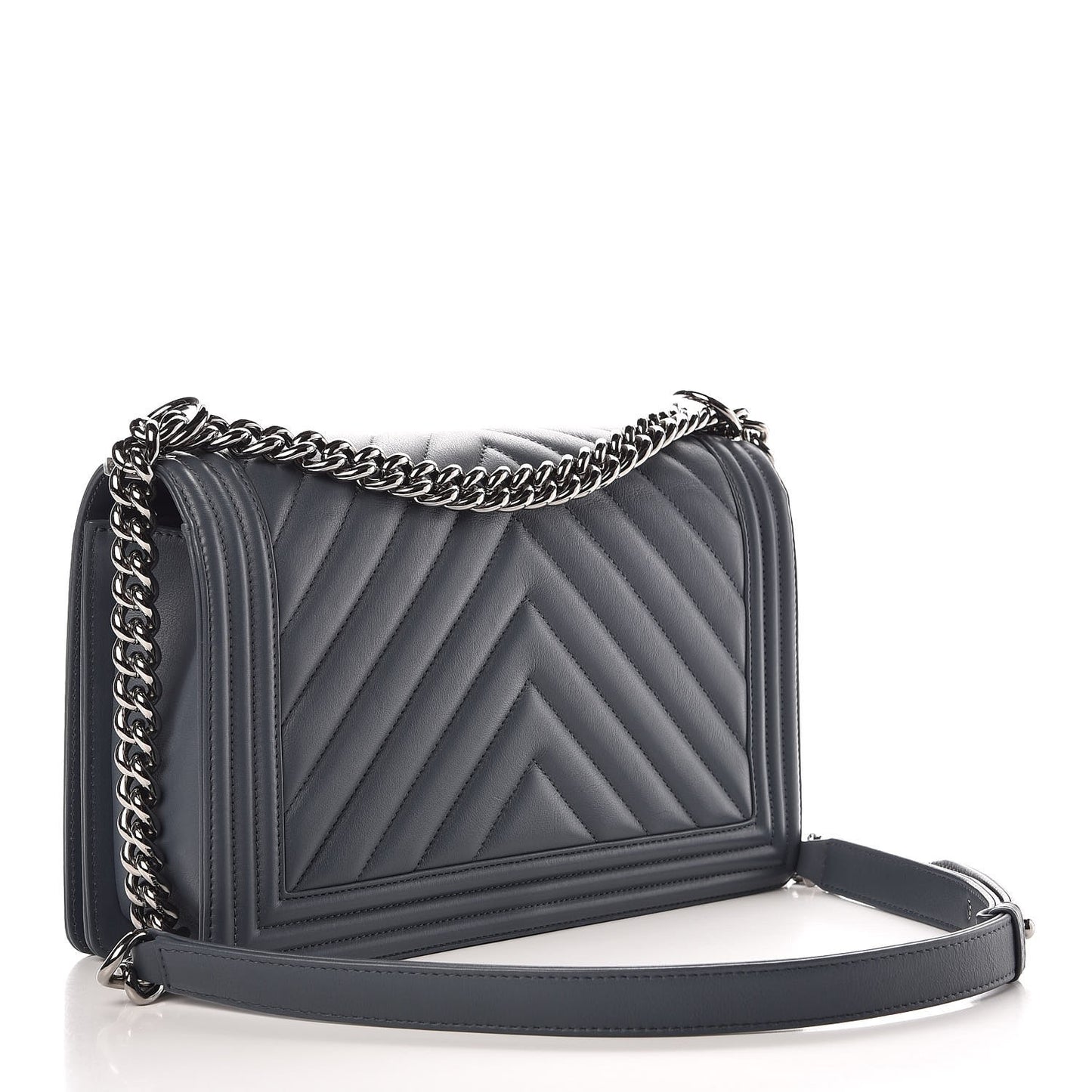 Calfskin Chevron Quilted New Medium Boy Flap Blue