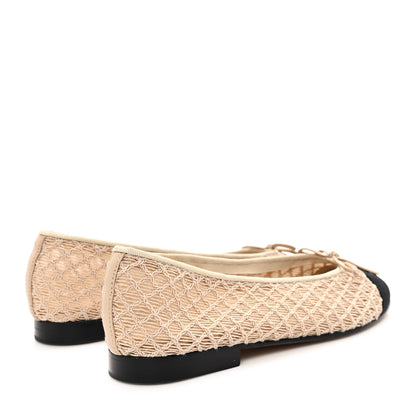 Chanel Mesh Crochet Grosgrain Cap Toe Ballerina Flats 38 Beige Black 5 of 9