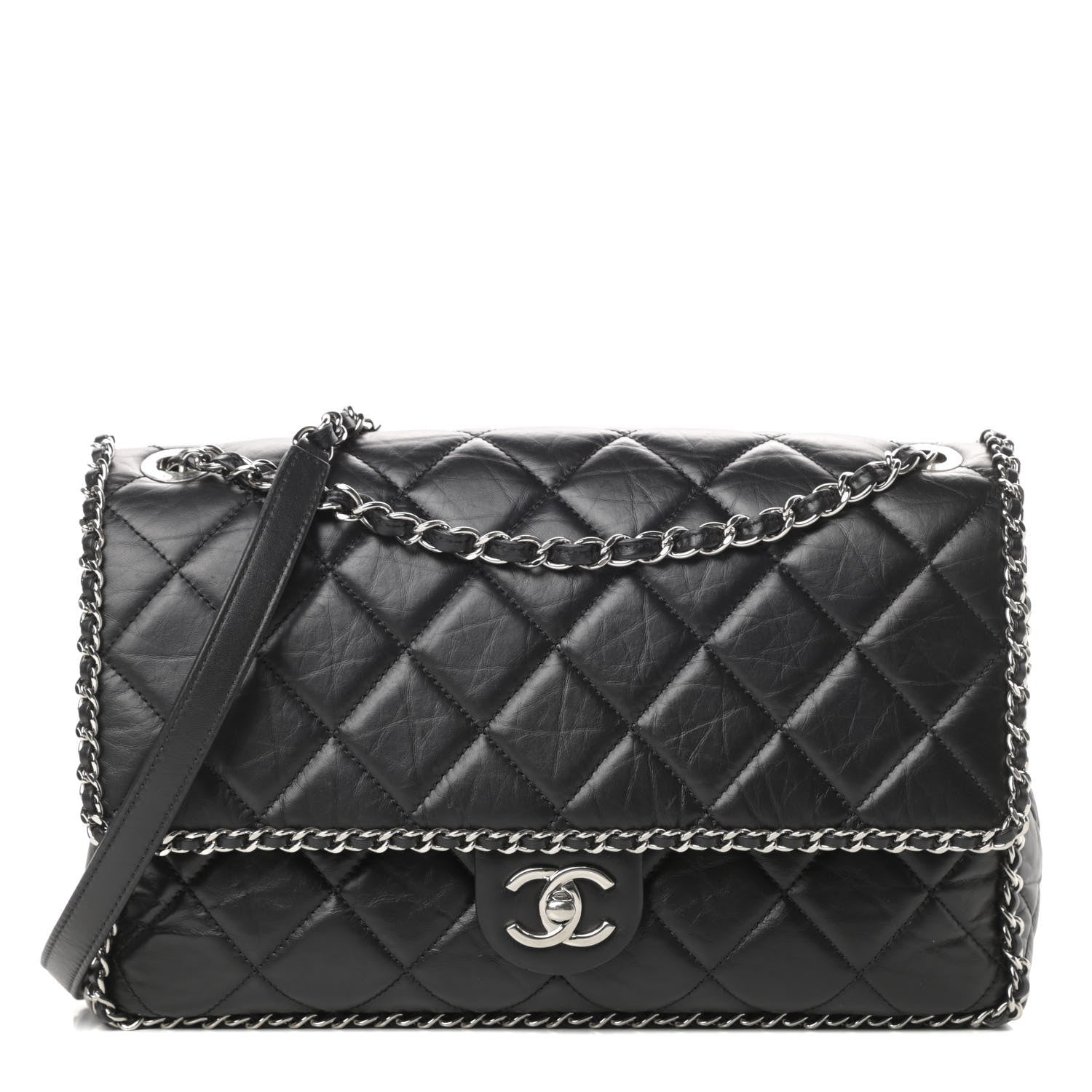 Chanel Crumpled Calfskin Quilted Large Chain All Over Flap Bag Black 1 of 11