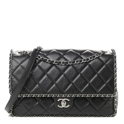Chanel Crumpled Calfskin Quilted Large Chain All Over Flap Bag Black 1 of 11