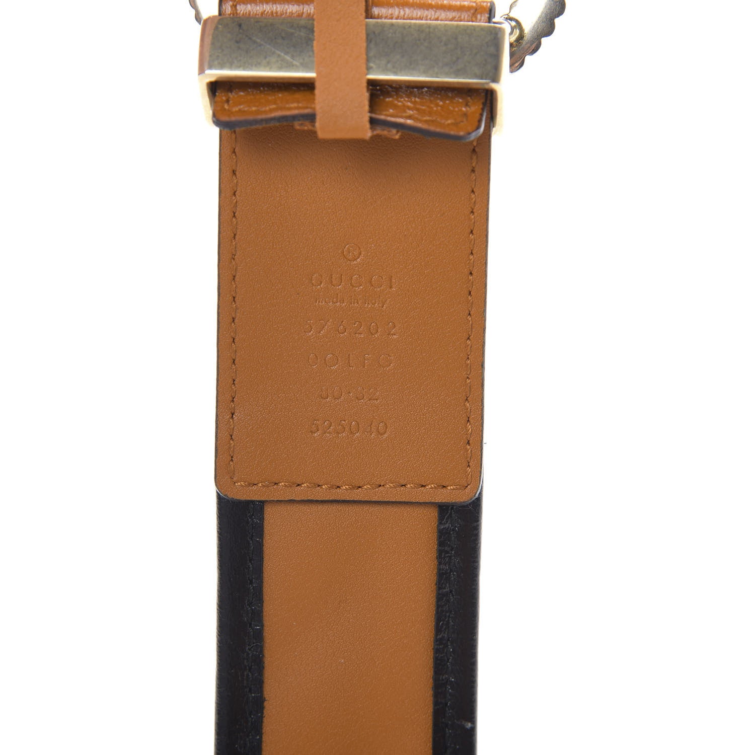 Gucci Azalea Calfskin Matelasse Diagonal Torchon Double G 40mm Belt 80 32 Cognac Black 3 of 5