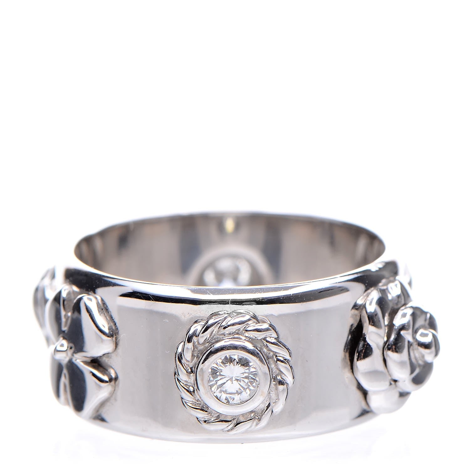 Chanel 18K White Gold Diamond Camellia Band Ring 55 7.25 1 of 4