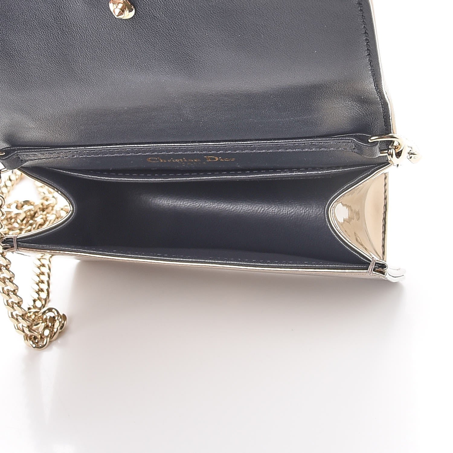 Christian Dior Metallic Patent Micro-Cannage Baby Diorama Flap Bag Champagne 6 of 9