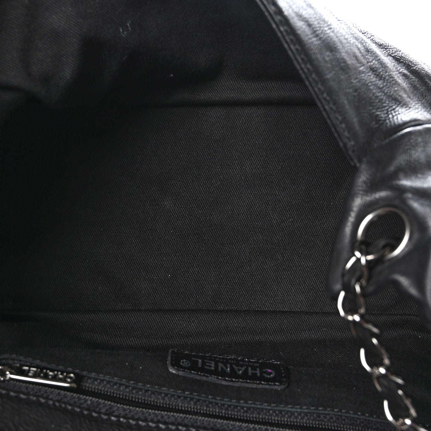Calfskin Diamond Stitch Accordion Flap Black