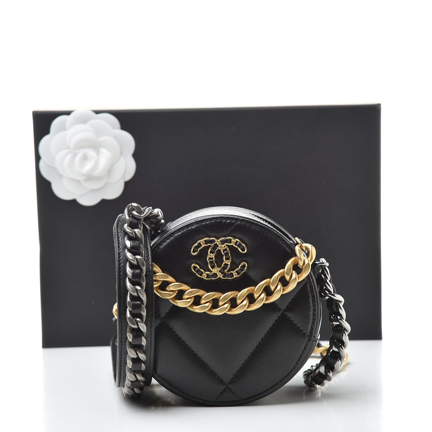 Chanel Shiny Goatskin Quilted 19 Round Clutch With Chain Black 11 of 11