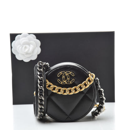 Chanel Shiny Goatskin Quilted 19 Round Clutch With Chain Black 11 of 11