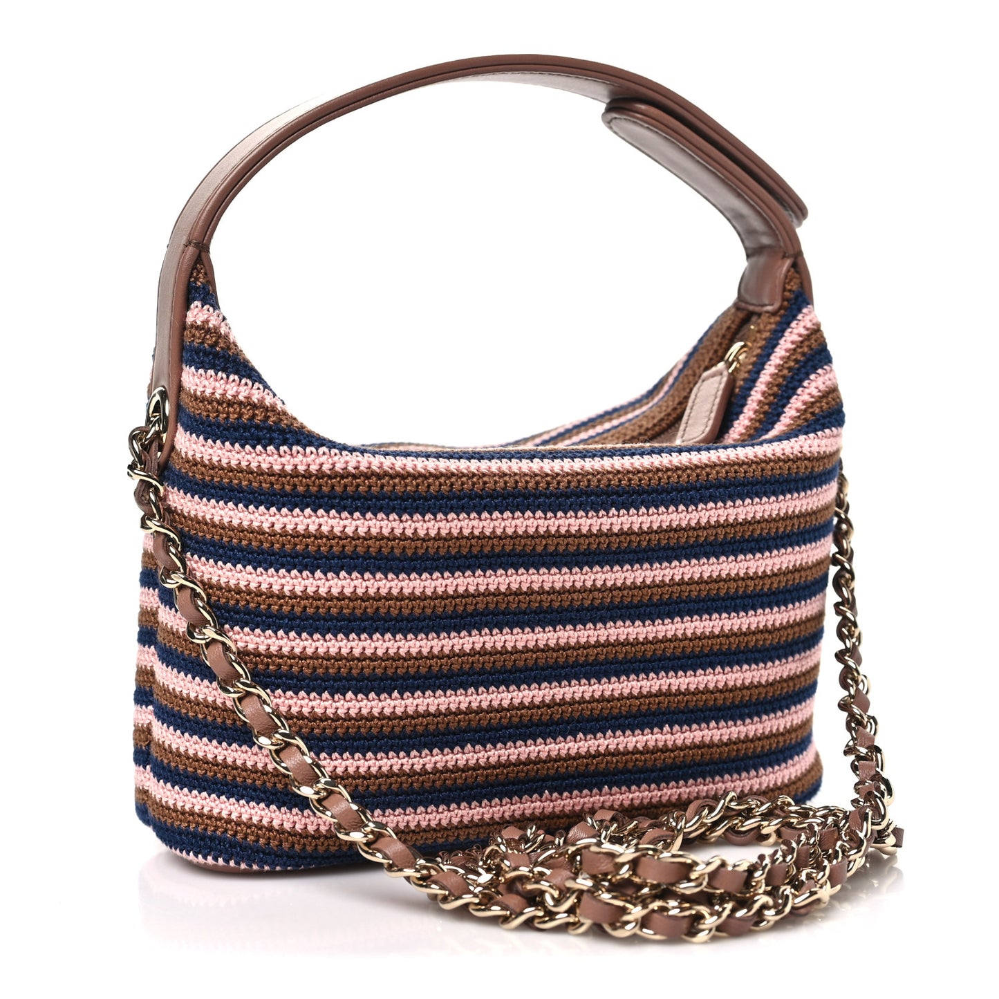 Crochet Lambskin Coco Crochet Hobo Clutch With Chain Brown Pink Navy