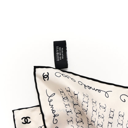 Chanel Silk Twill Square Scarf Hair Tie White Black 6 of 7