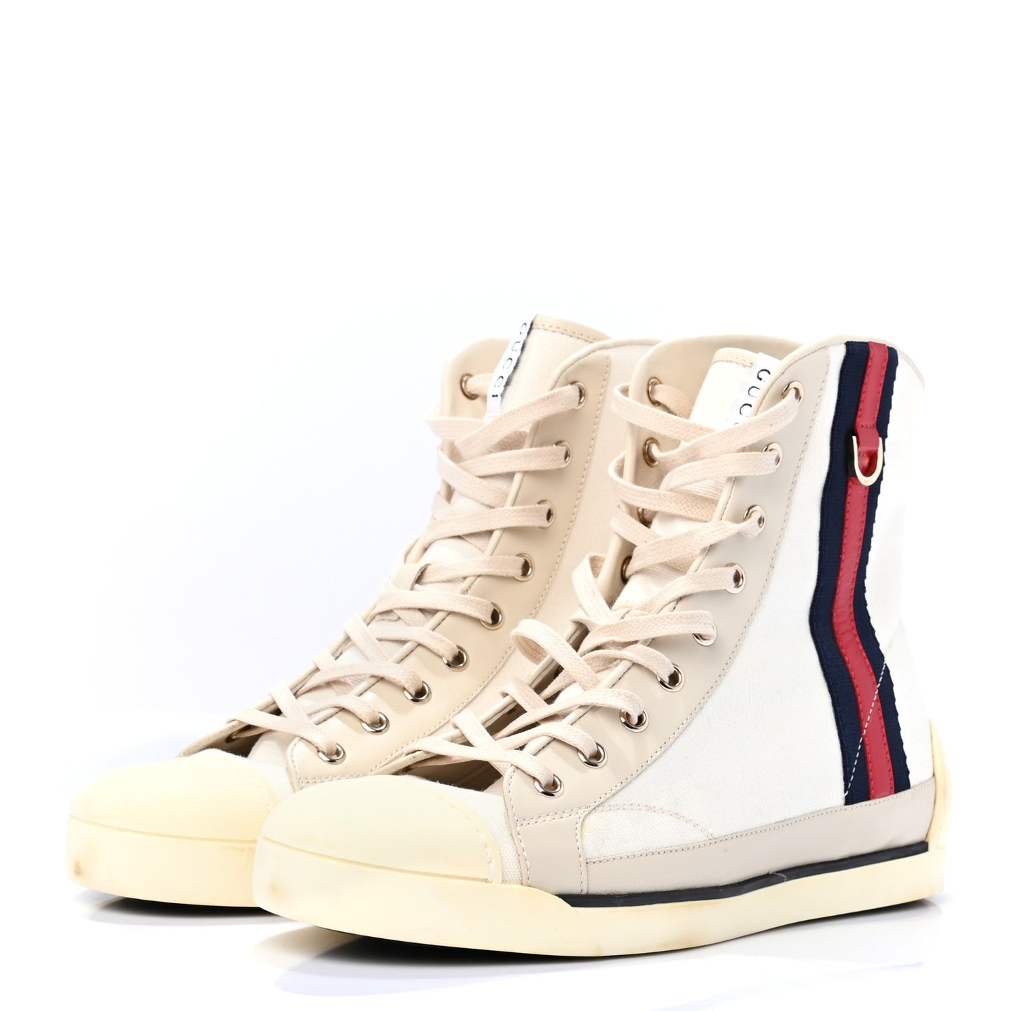 Calfskin Womens Web High Top Sneakers 38 White