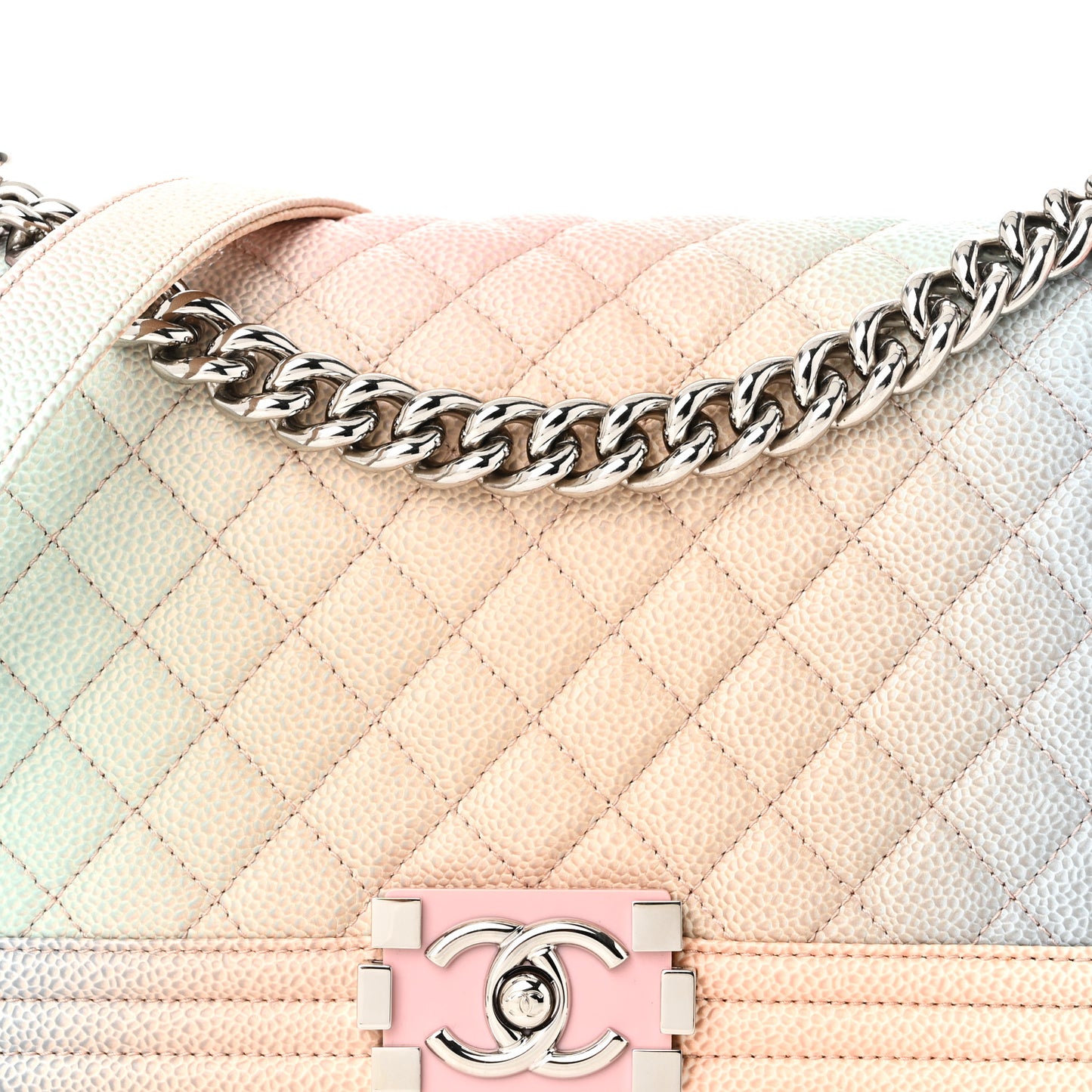 Caviar Quilted Medium Rainbow Boy Flap Pink Multicolor