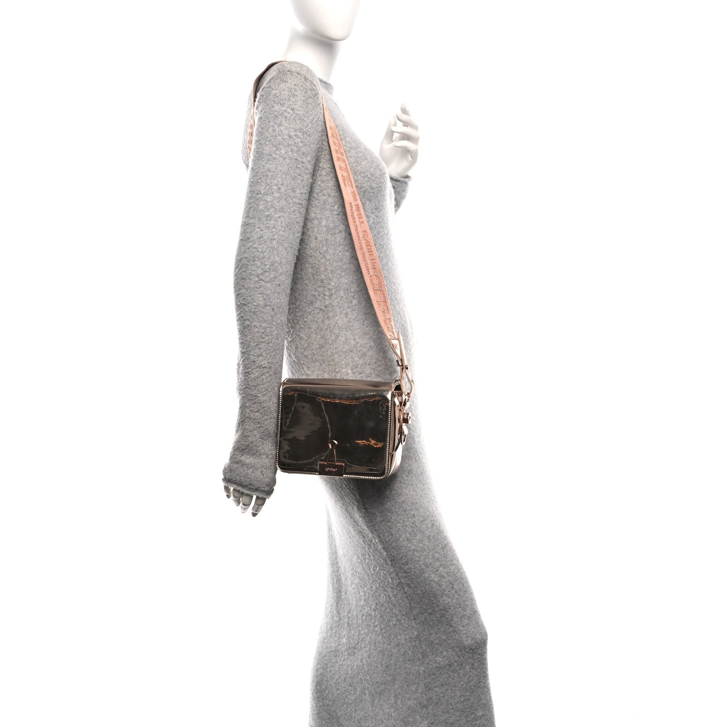 Off-White Patent Mirror Binder Clip Bag Rose Gold 2 of 9