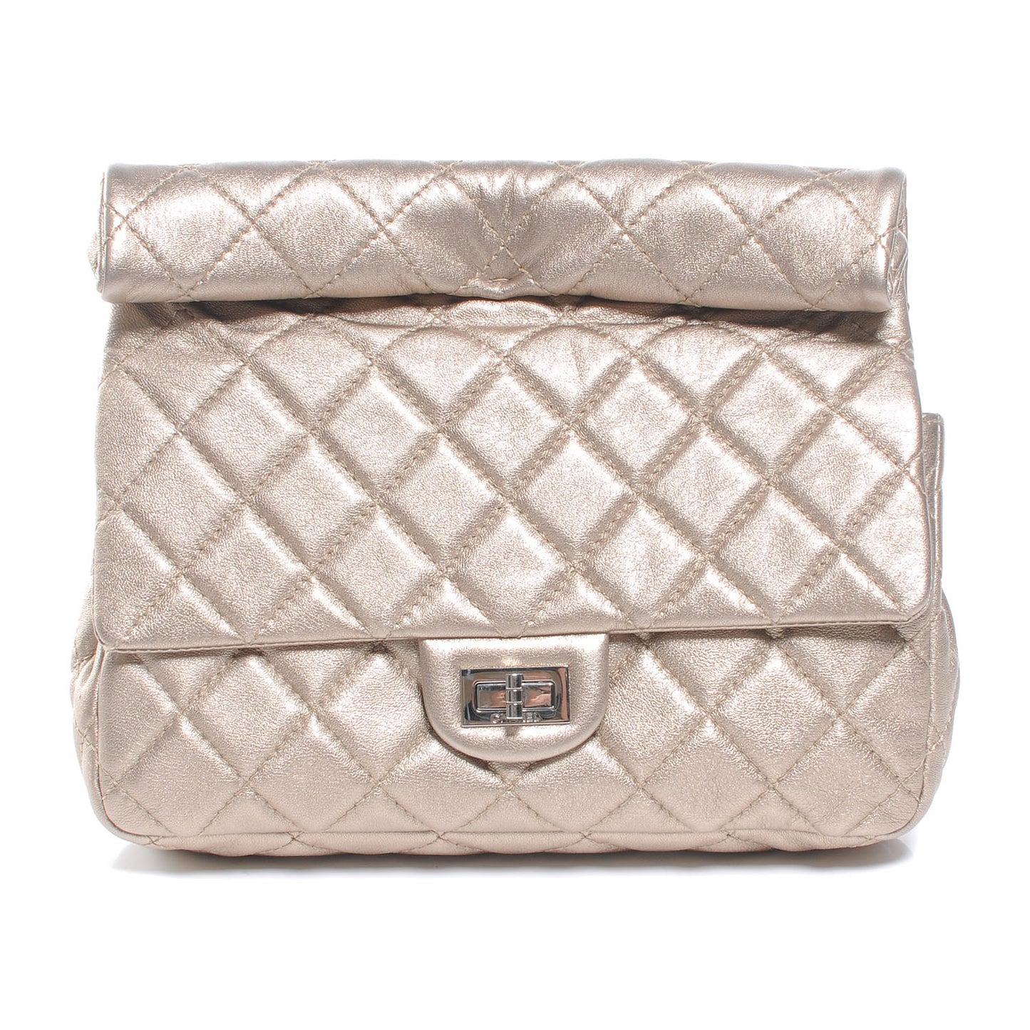 Calfskin Quilted Roll Clutch Metallic Gold