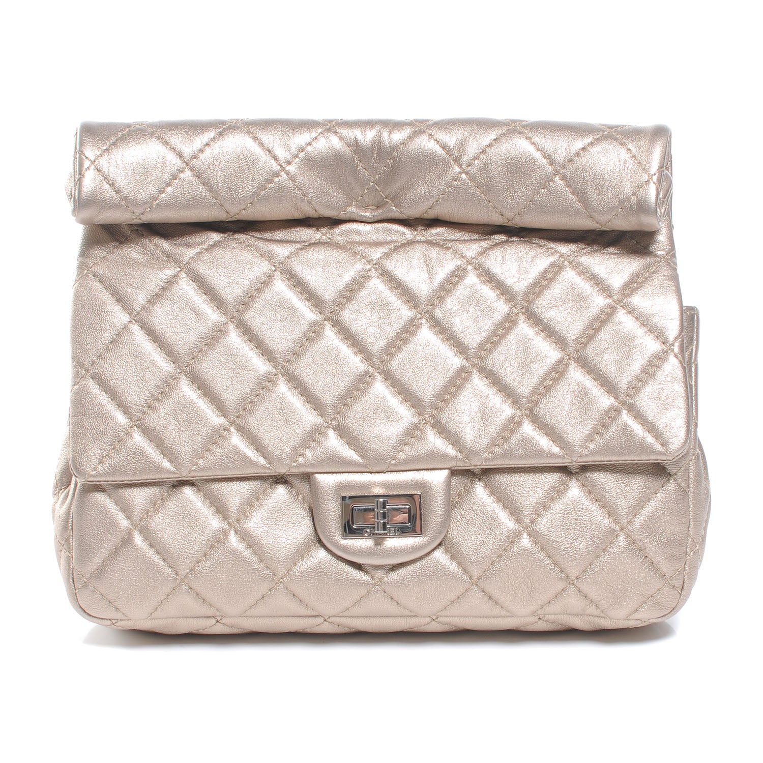 Chanel Calfskin Quilted Roll Clutch Metallic Gold 1 of 8