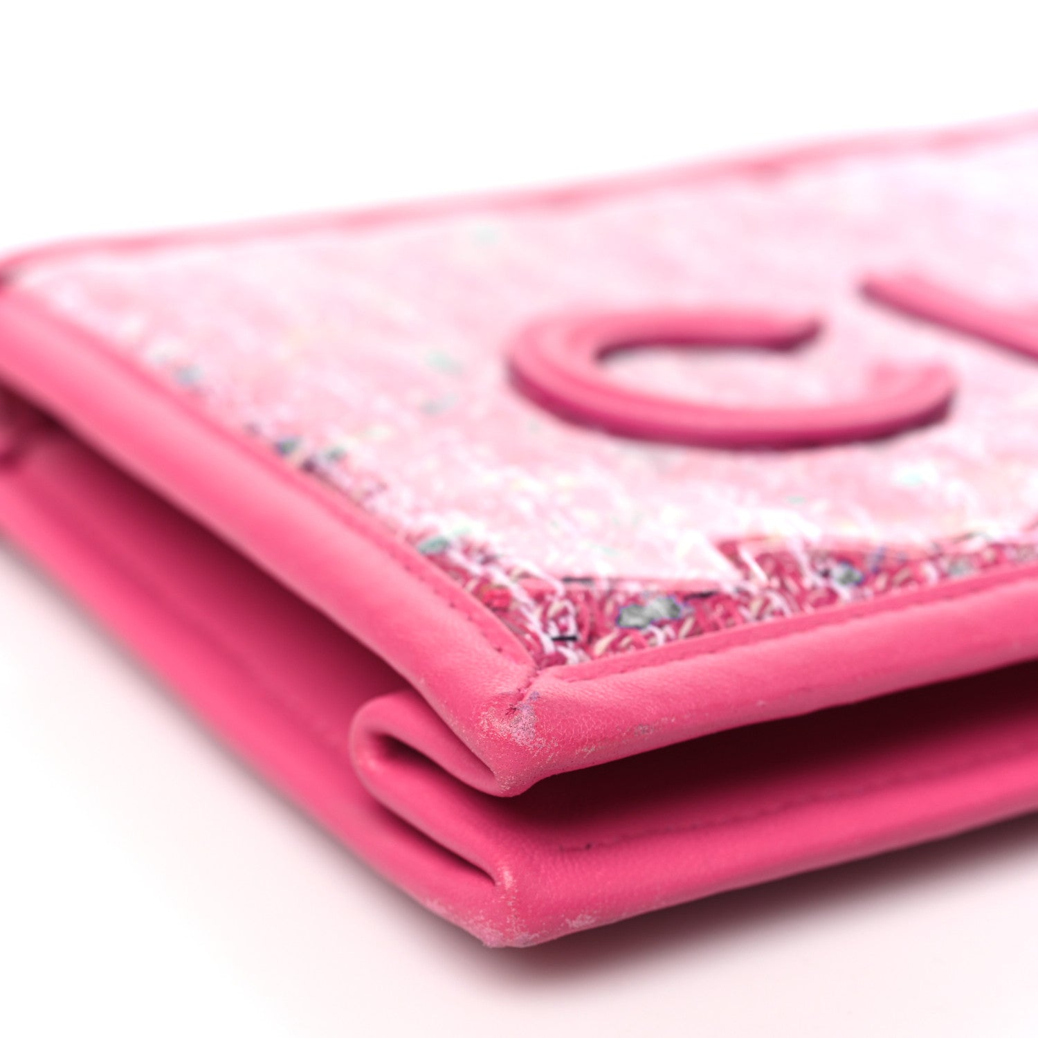 Chanel Tweed PVC Lambskin Wristlet Pouch Pink 9 of 15