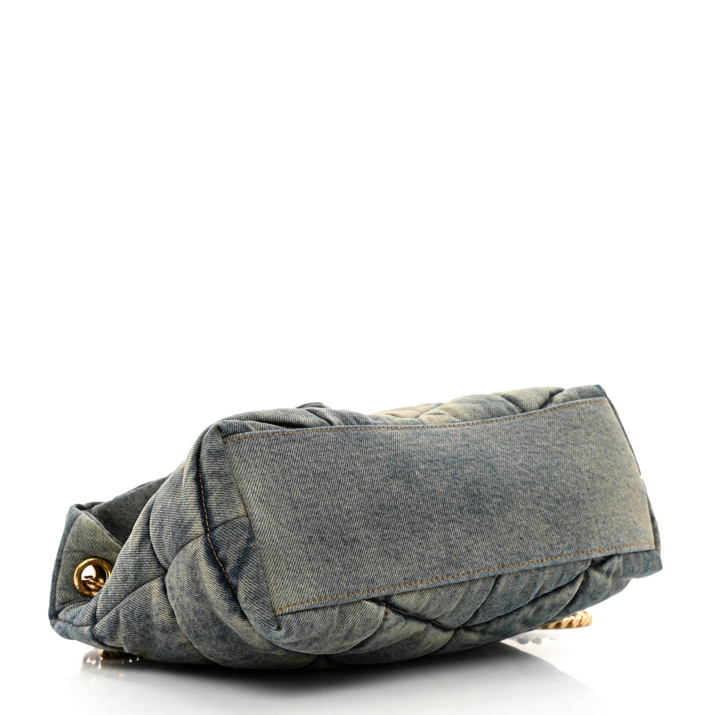 Denim Quilted Small Loulou Puffer Monogram Chain Satchel Blue Cinnamon
