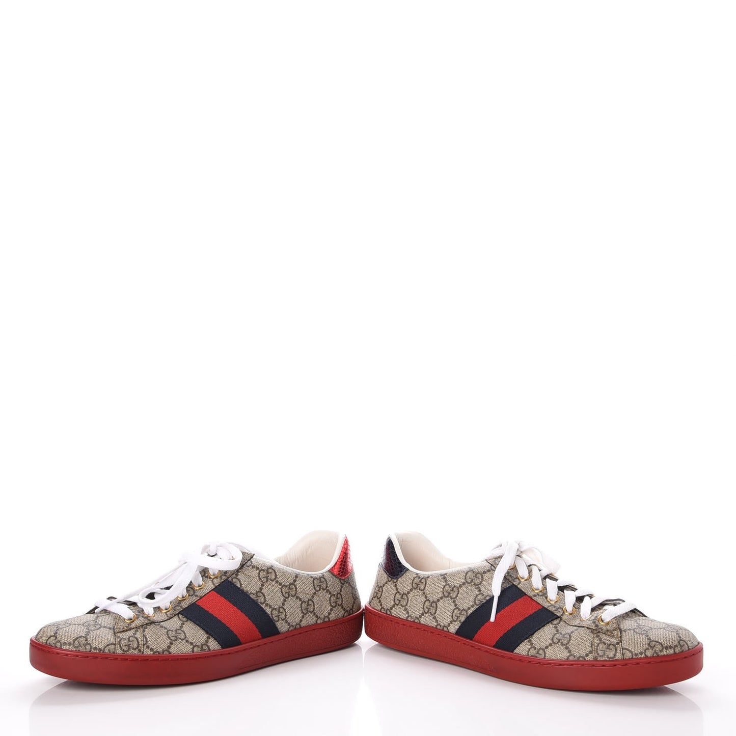 GG Supreme Monogram Ayers Web Mens New Ace Sneakers 8 Beige Red